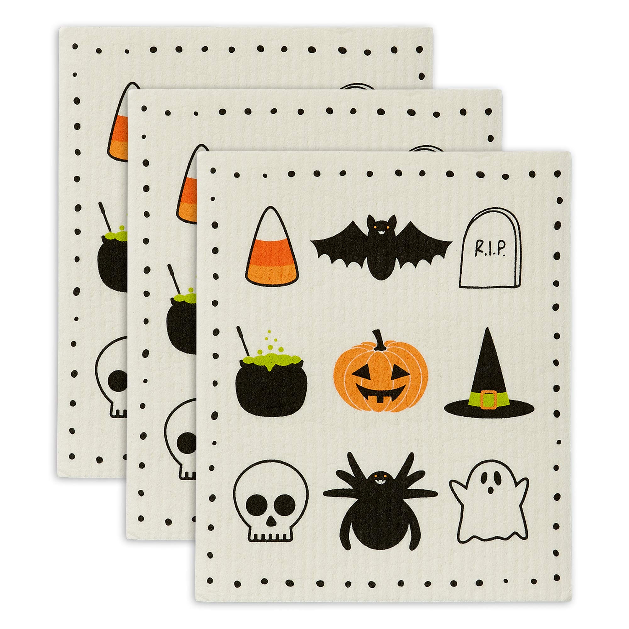 Jolof Store Swedish Dishcloths – Spooky Reusable Cellulose Cloths, 3pk
