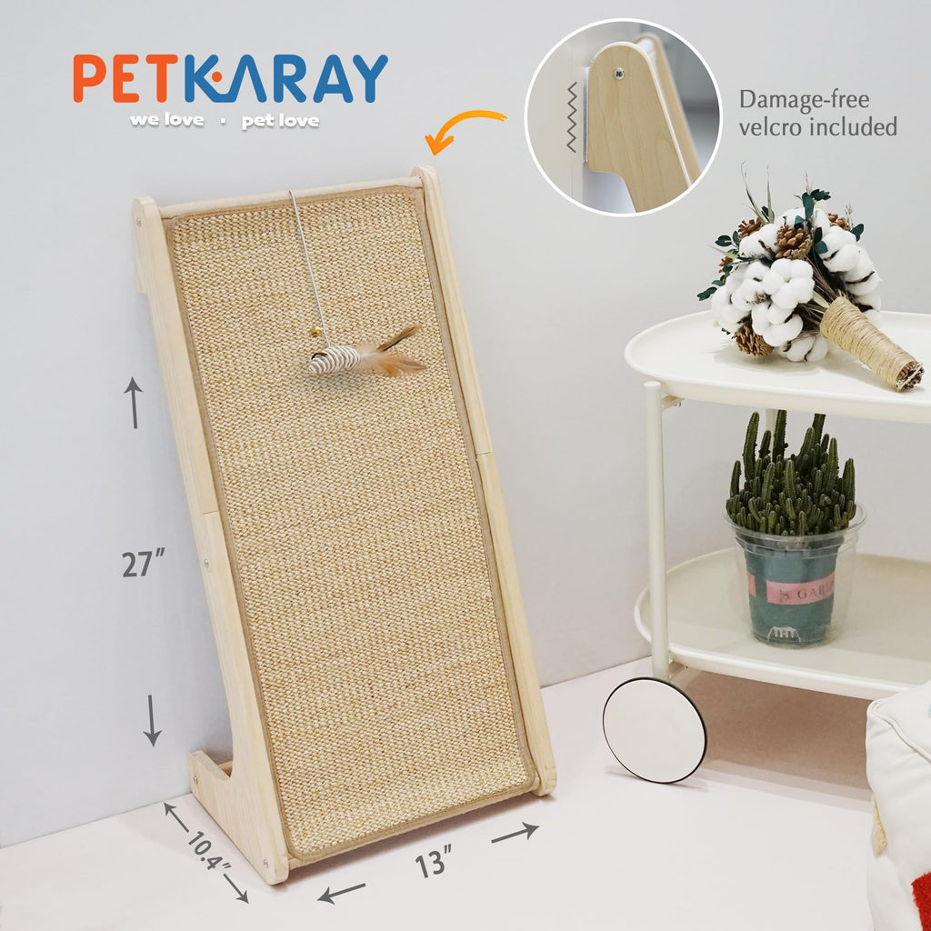 PETKARAY Sisal Cat Scratcher Ramp | 27" L-Shape Wall Furniture Protector