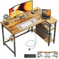 Domshoct L-Shaped Corner Desk with Power Outlets and Storage Shelves