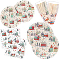 Jolof Store Christmas Village Tableware Set – 100 Piece Disposable Set