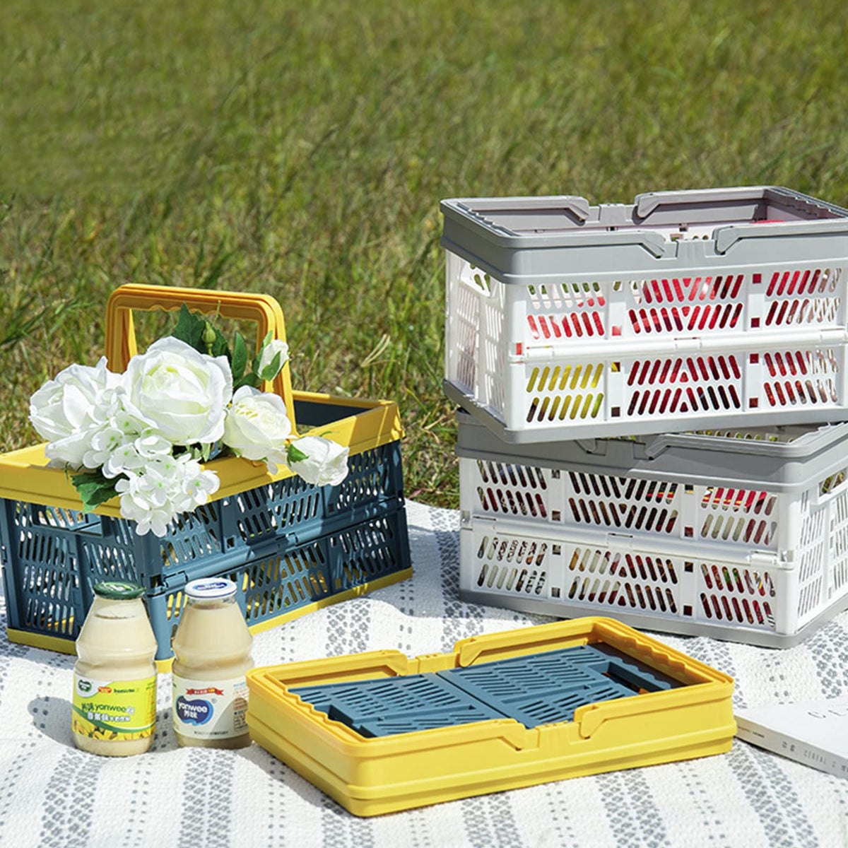 Xaztr 3 Pack Collapsible Plastic Storage Crates with Handles, Stackable - image 5