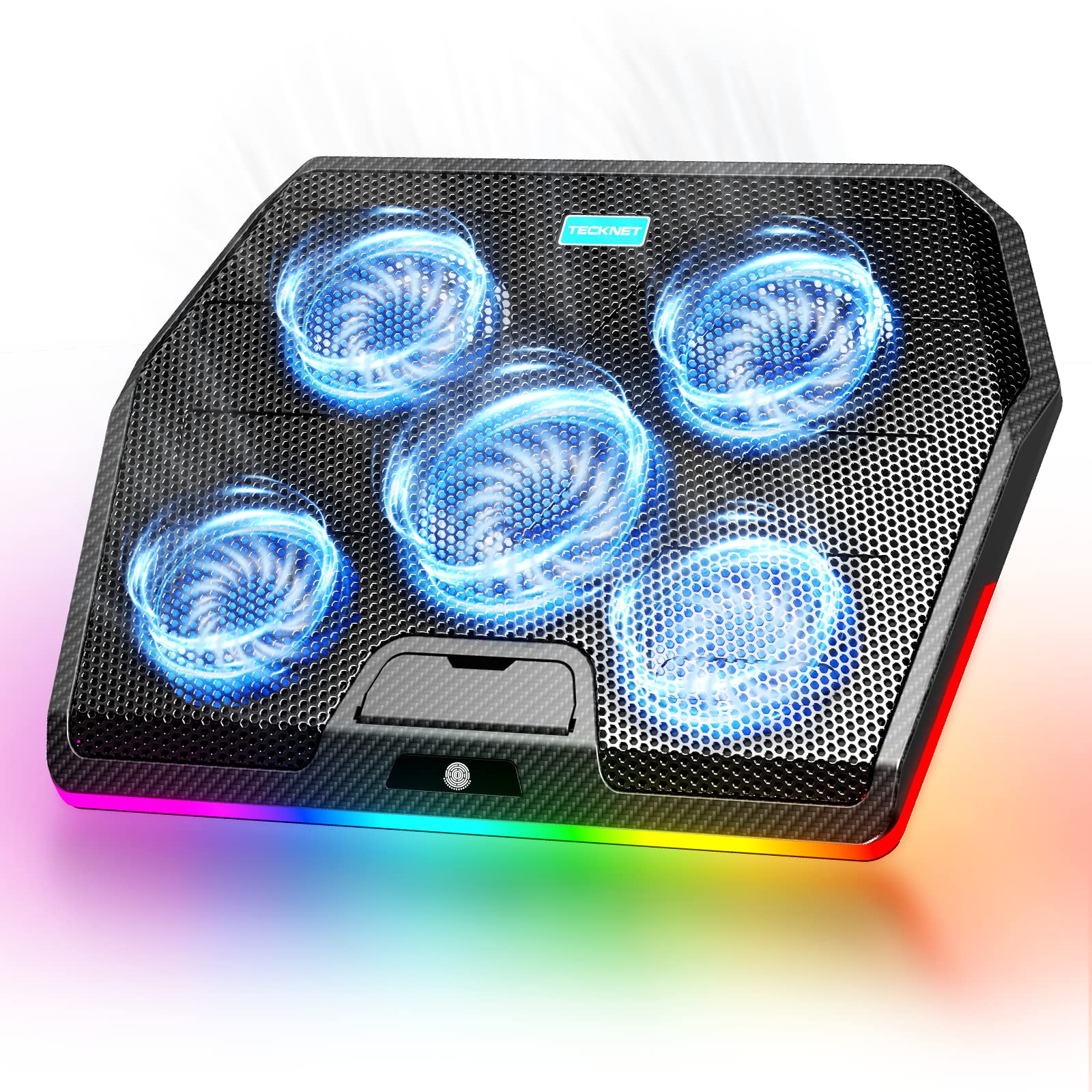 TECKNET RGB Laptop Cooling Pad | 5 Quiet Fans & 2 USB Ports for 12-19"