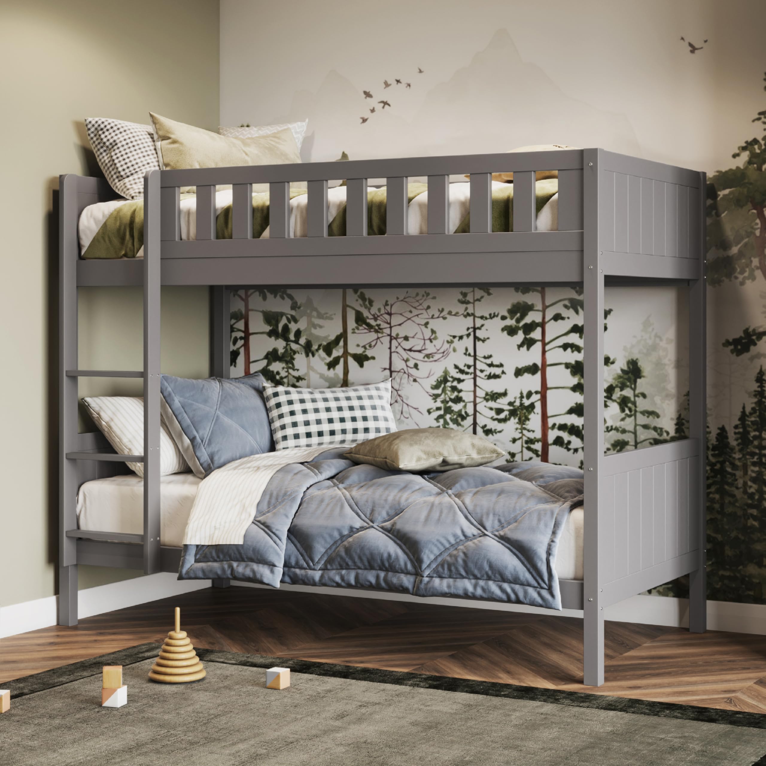 Flair Furnishings Single Wooden Bunk Bed – Heavy Duty Pine - Grey