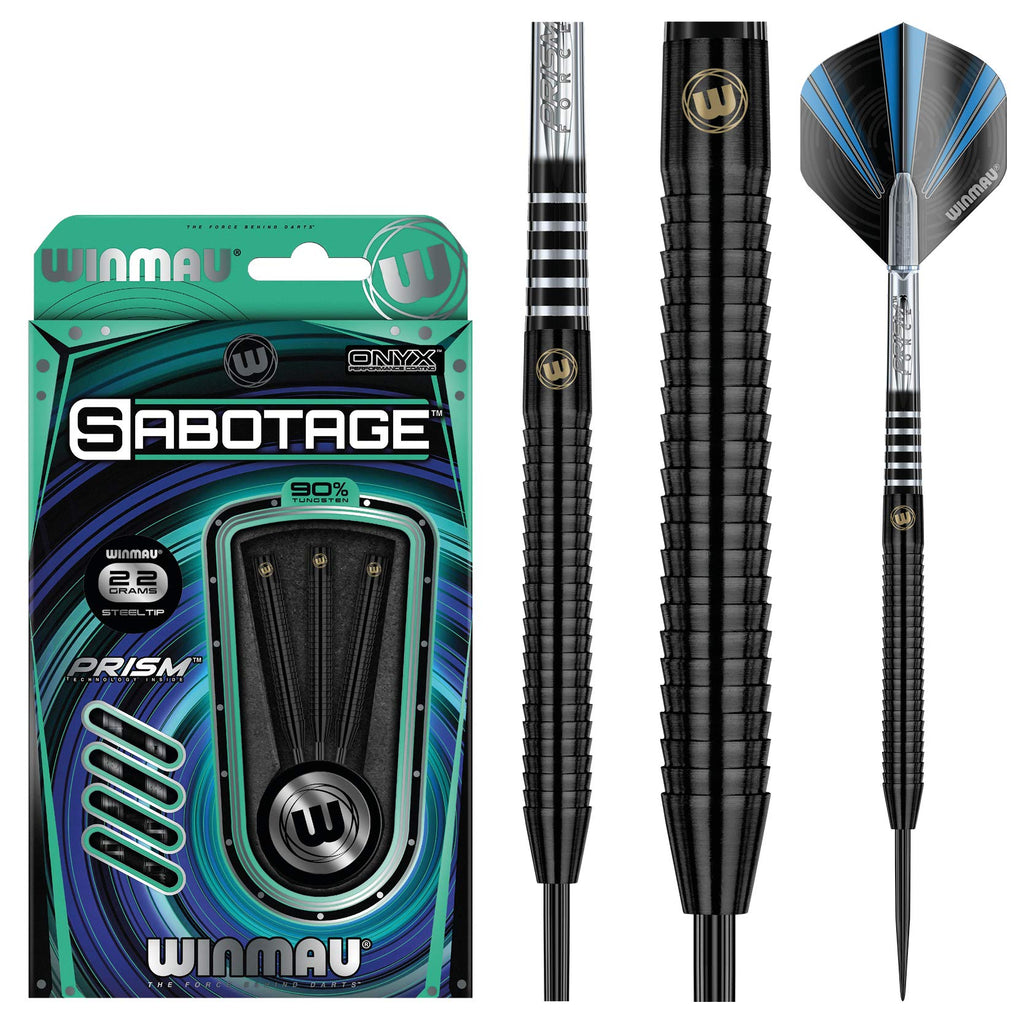 Winmau Sabotage Onyx 22g Tungsten Steeltip Darts | Shark Fin Barrels