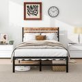 Foubam Metal Bed Frame 120x200 with Wooden Headboard and Slats