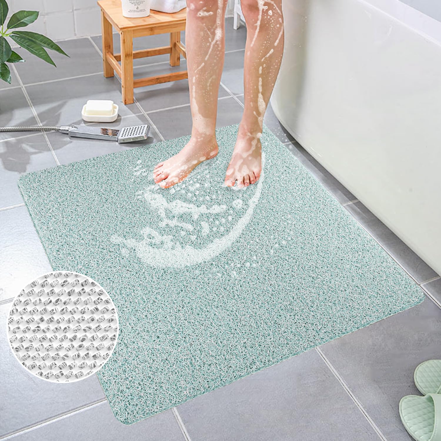Jolof Store Square Loofah Shower Mat – 80x80cm Non-Slip Anti-Mould Bath Mat