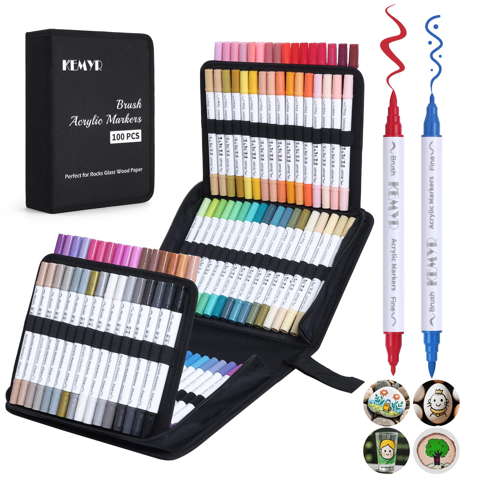KEMYR 100 Colors Dual Tip Acrylic Paint Pens | Brush & Fine Tip Art Markers
