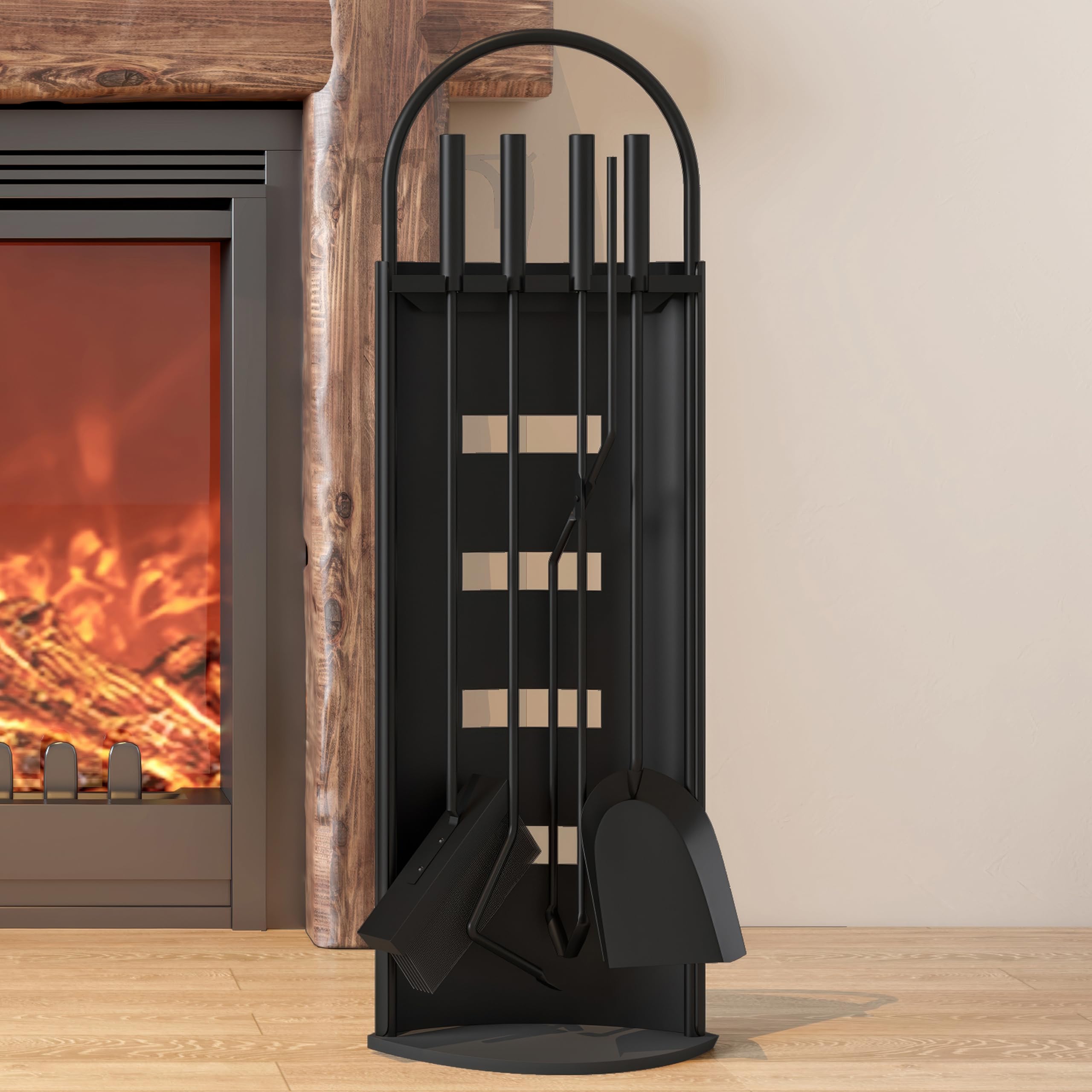 Kingson 5-Piece Fireplace Tools Set – Black Steel Hearth Companion Set