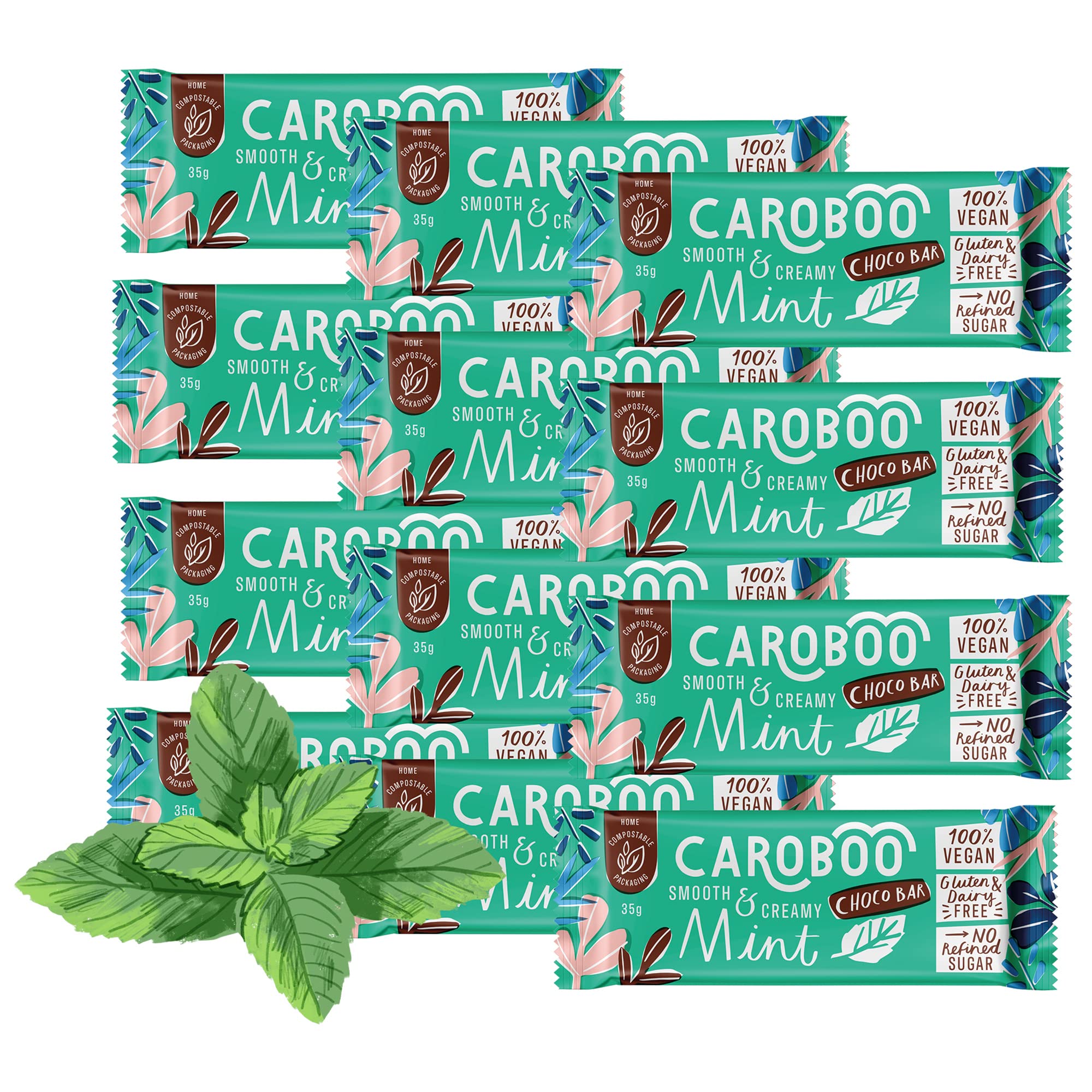 Caroboo Creamy Mint Vegan Carob Bar - Dairy Free Choco Alternative - 12x35g