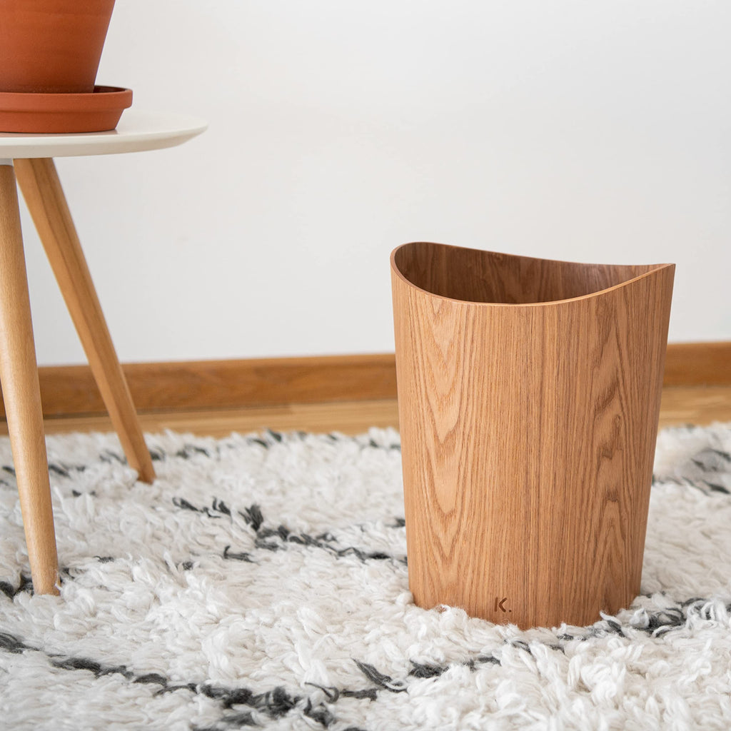 Kazai Real Wood Waste Paper Bin – 9L Sustainable Ash Wooden Basket