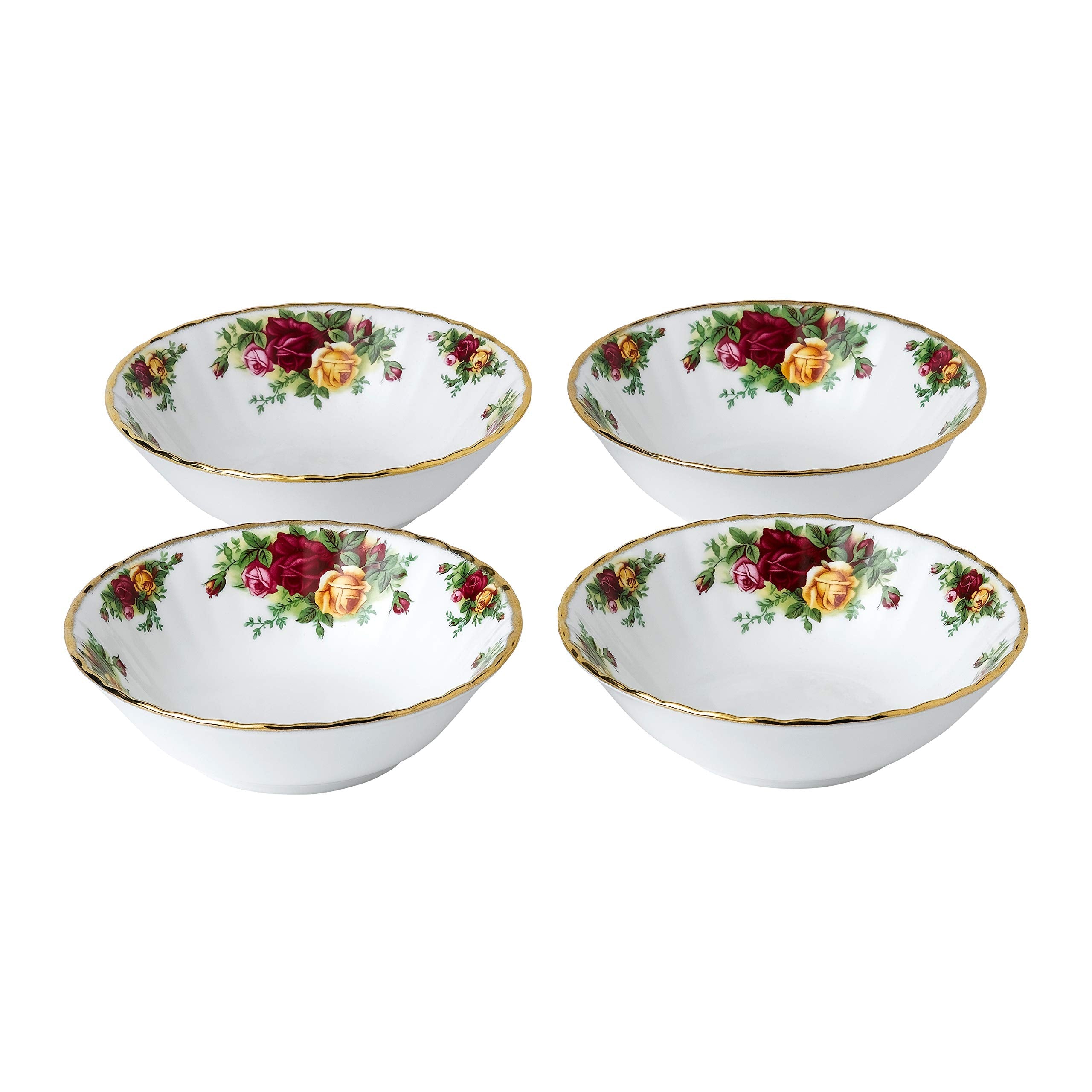 Royal Albert Old Country Roses 4-Piece Bowl Set | Fine Bone China & Gold