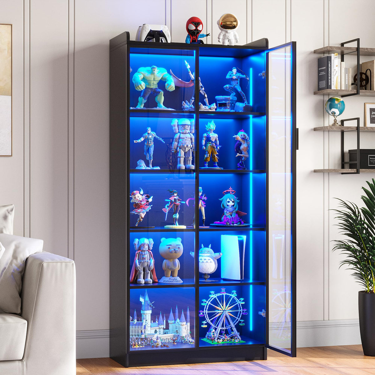 FREDEES LED Display Cabinet with 2 Doors and Adjustable Shelf, 165CM, Black - image 1
