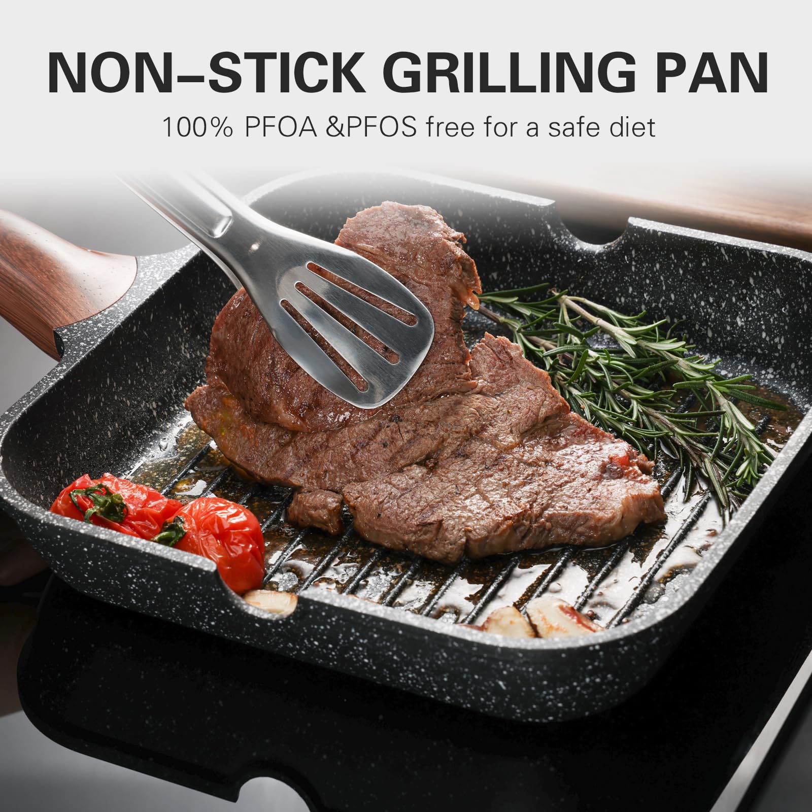 Kordisen 11 Inch Nonstick Square Grill Pan with Lid – Granite Coating