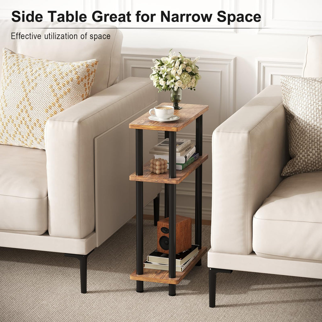 APICIZON Narrow Side Table | 3-Tier Slim End Table with Magazine Rack