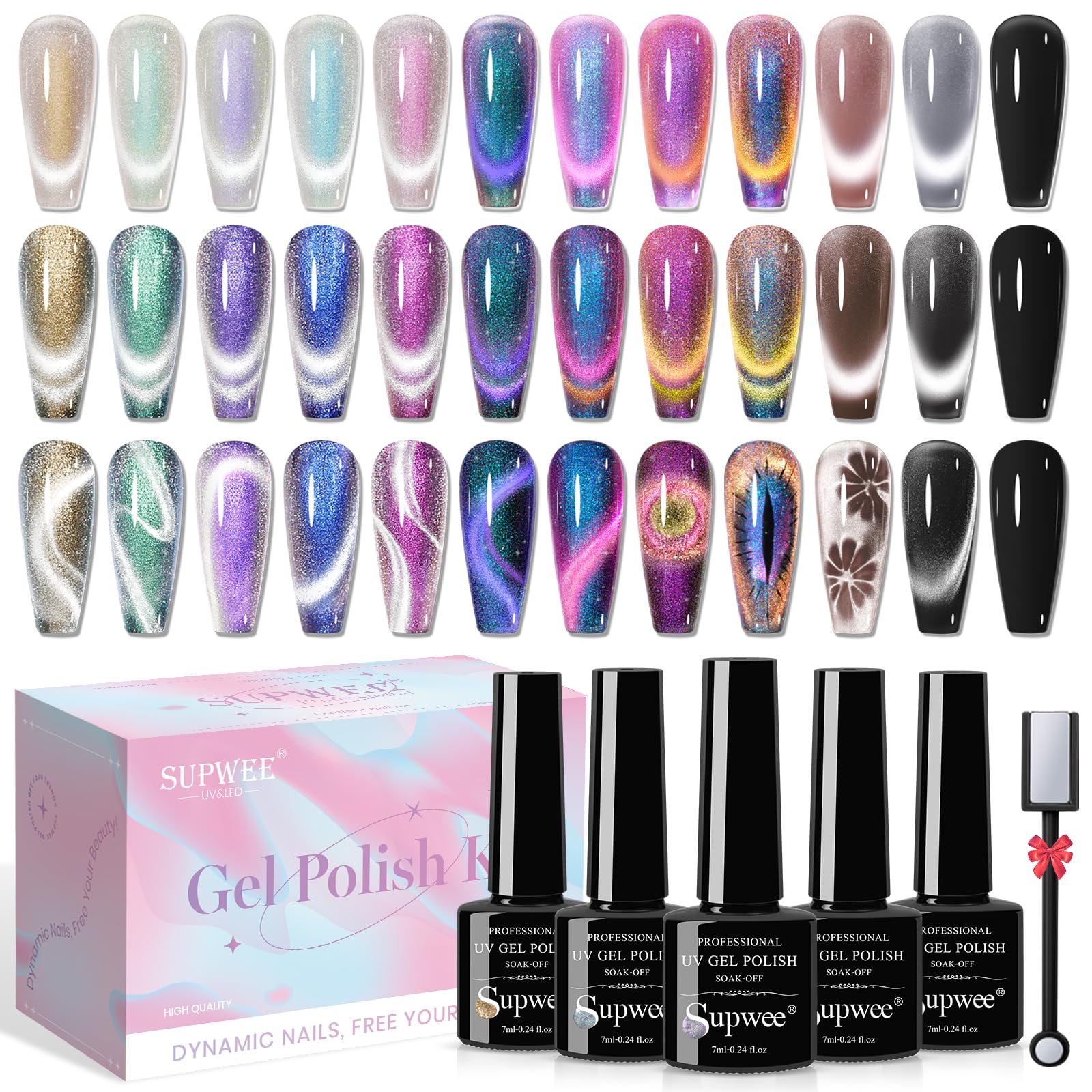 SUPWEE 9D Cat Eye Magnetic Gel Nail Polish Set - 12 Colors Aurora Kit