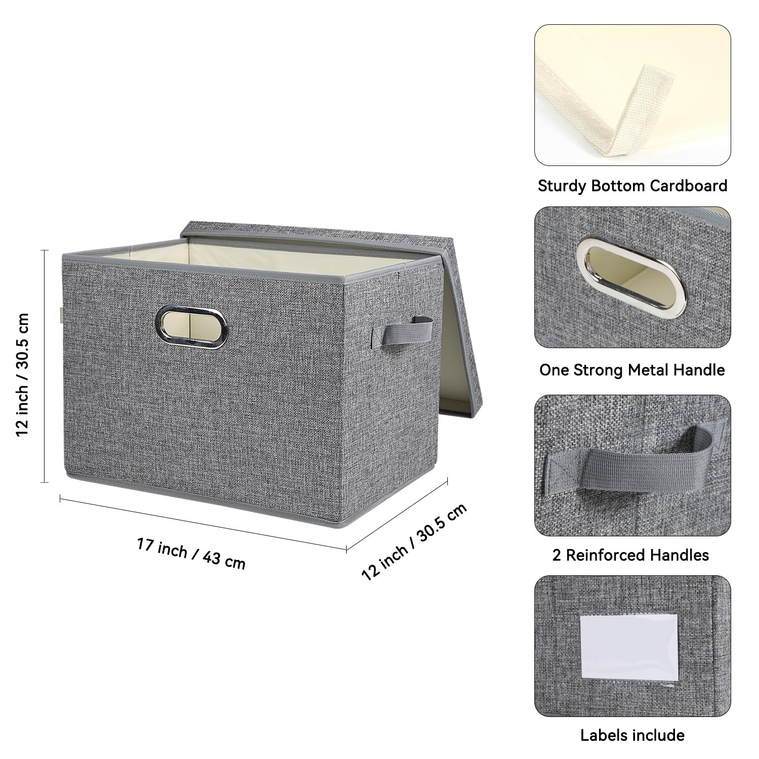Voova 3-Pack Large Linen Fabric Storage Bins with Lids – Stackable Organizers