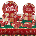 Meriviva 97 Pcs Christmas Party Tableware Set | Disposable Paper Plates