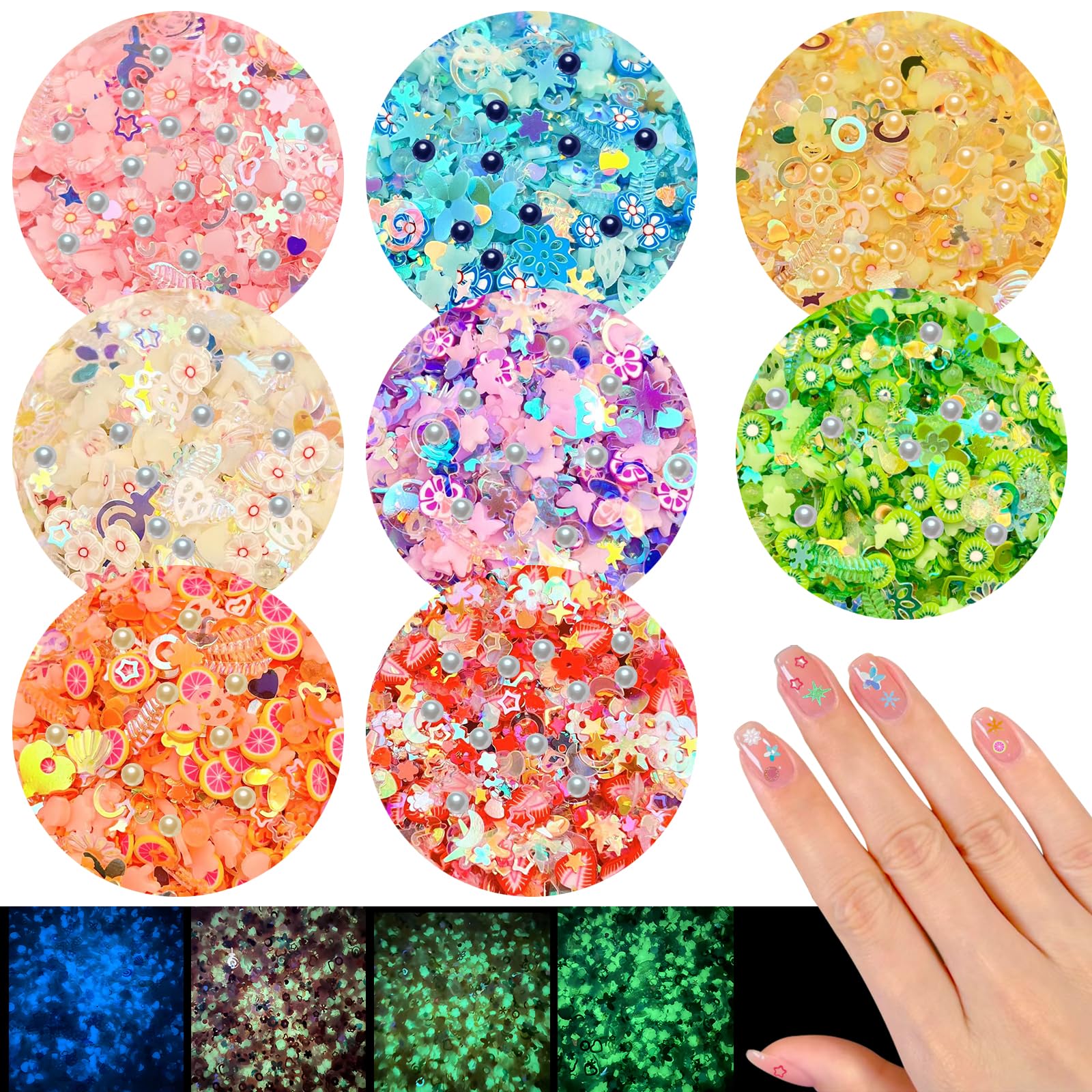 VEINARDYL Luminous Clay Slices – 8 Color Glow in The Dark Nail Art Set