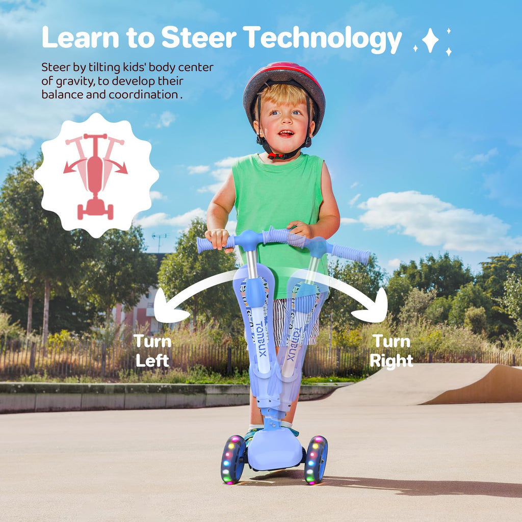 TONBUX 3 Wheel Kids Scooter with Foldable Seat and LED Flashing Wheels