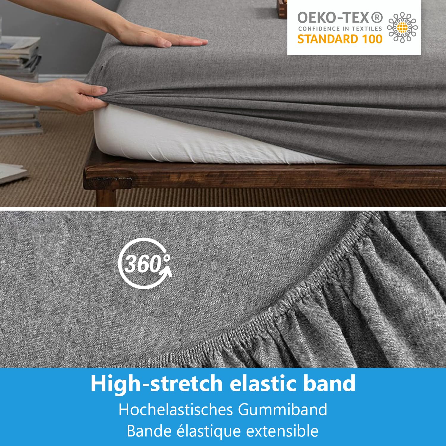 Simple&Opulence Super King Linen Cotton Fitted Sheet | 35cm Deep Pocket