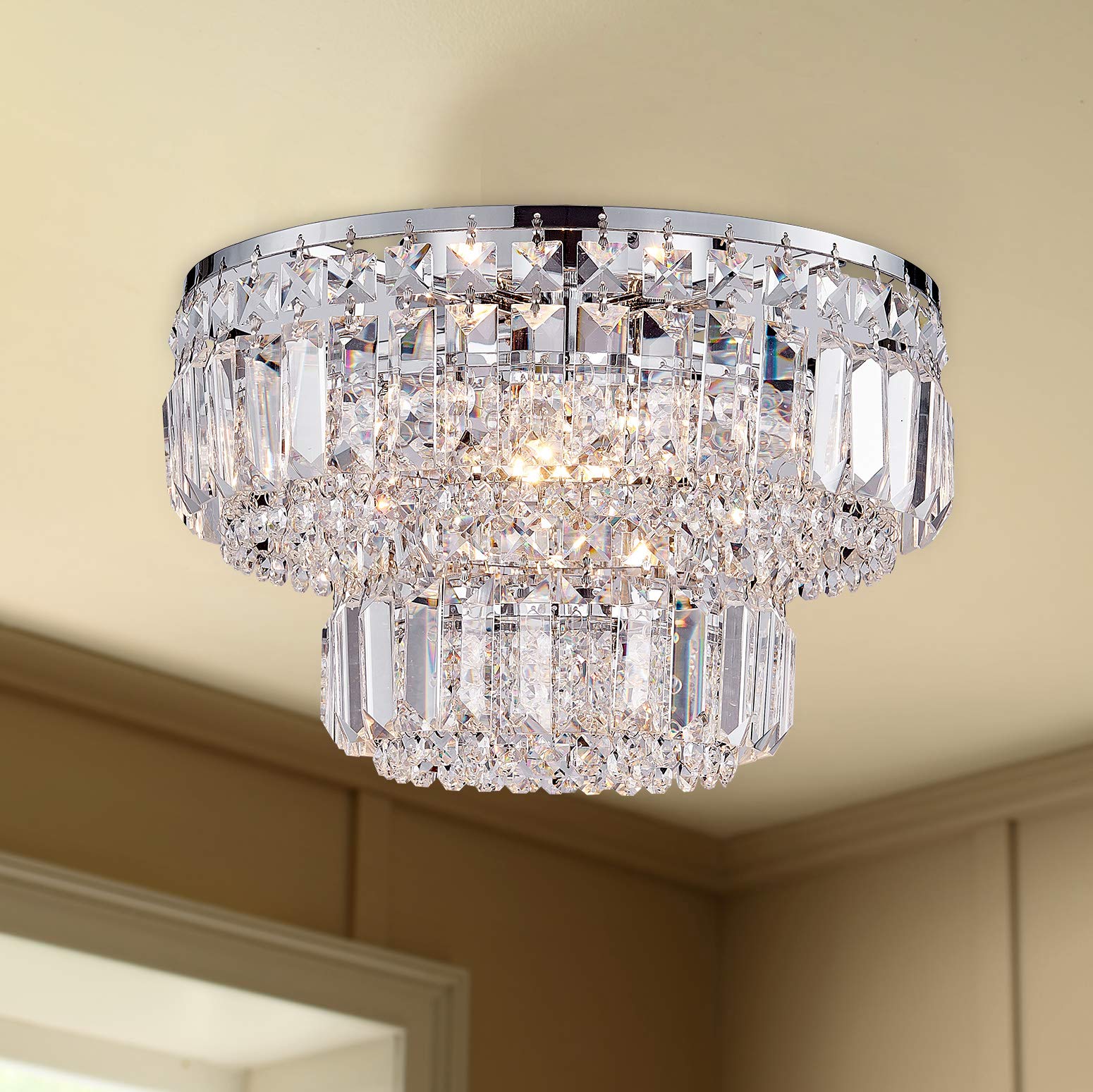 Bestier Modern Chrome Crystal Flush Mount Chandelier – 4-Light LED Fixture