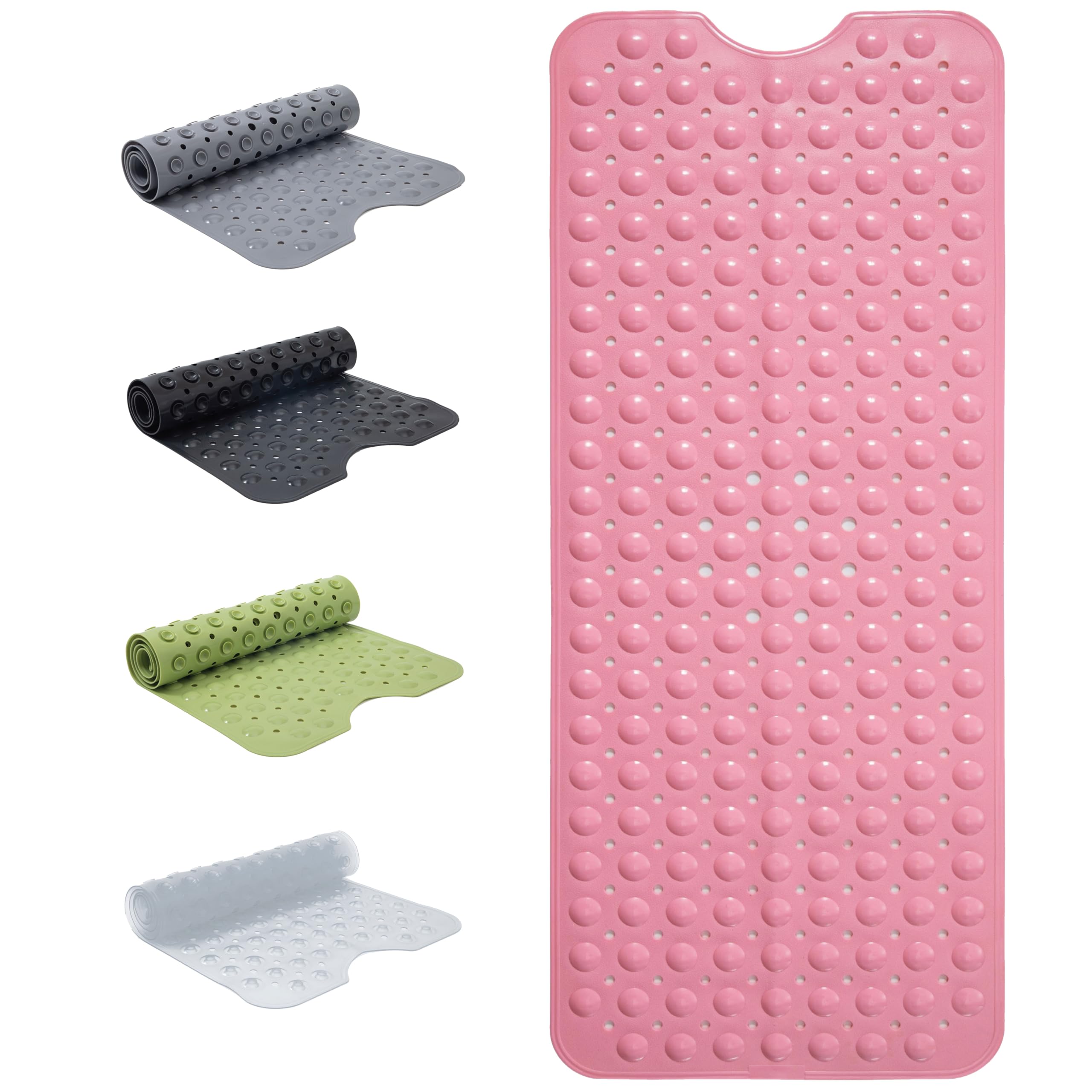 Jolof Store Extra Long Non-Slip Bath Mat | 100x40cm Anti-Mould PVC - Pink