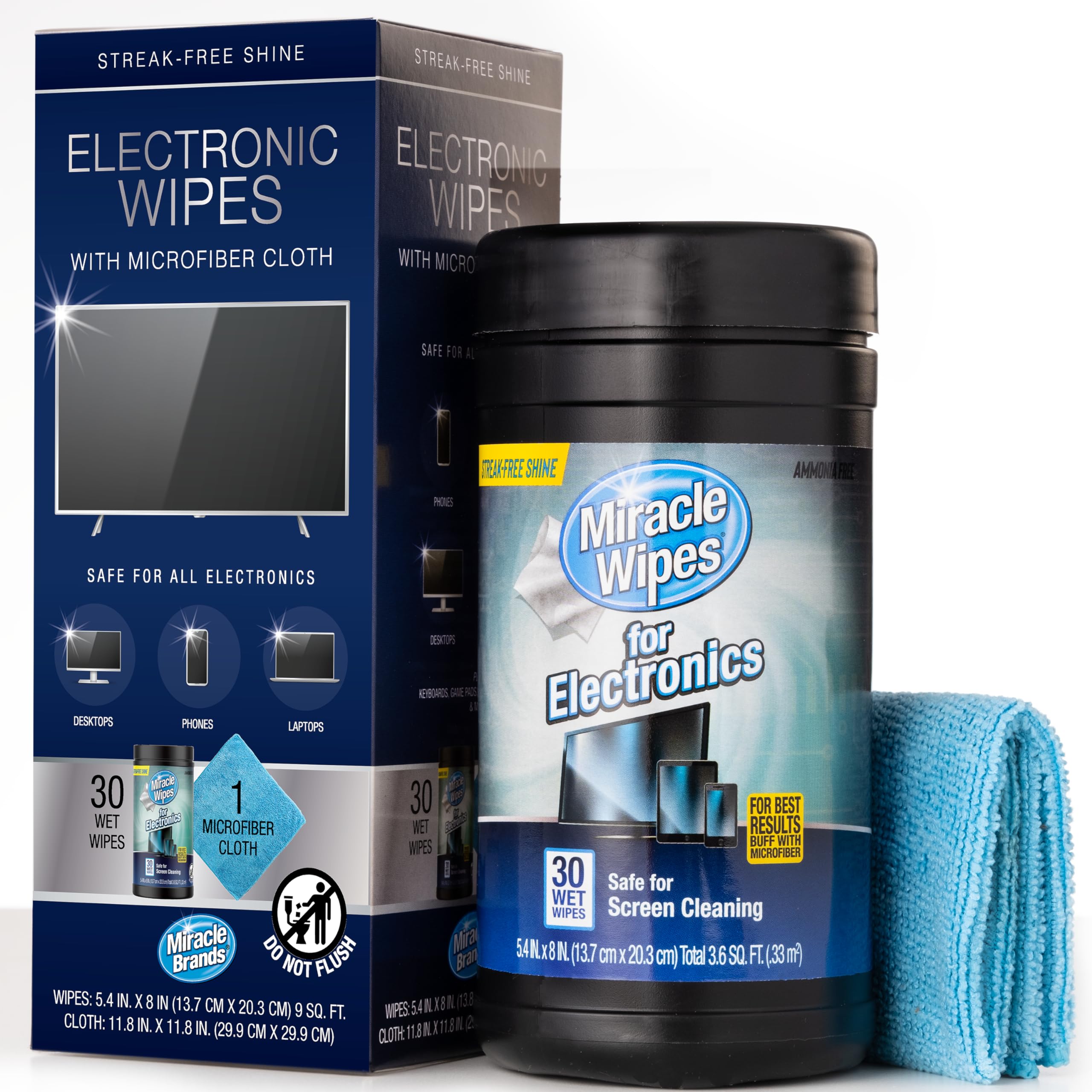 Screen Cleaner Wipes for Electronics - 30 Count + Microfiber