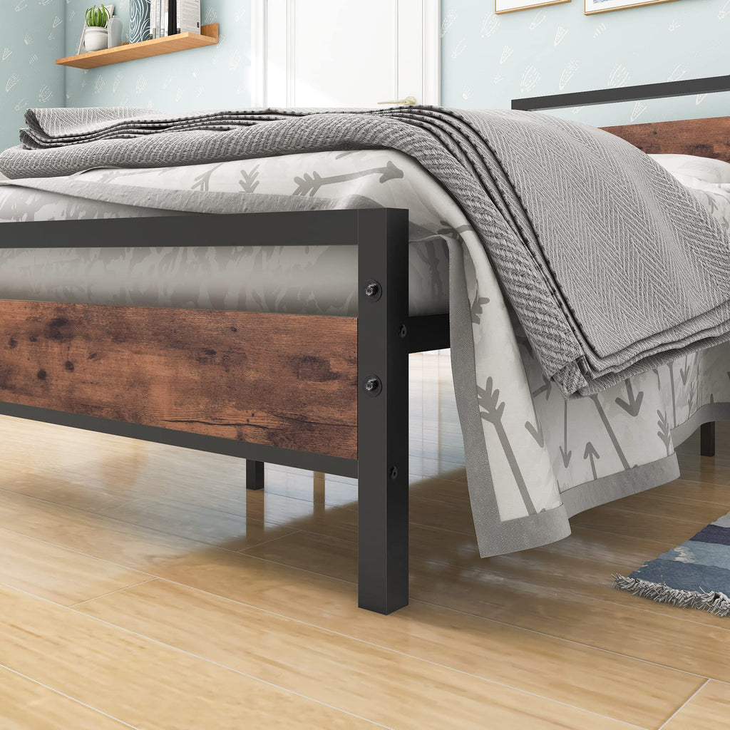 BOFENG 3ft Single Metal Bed Frame | Heavy Duty Platform with Wood Headboard