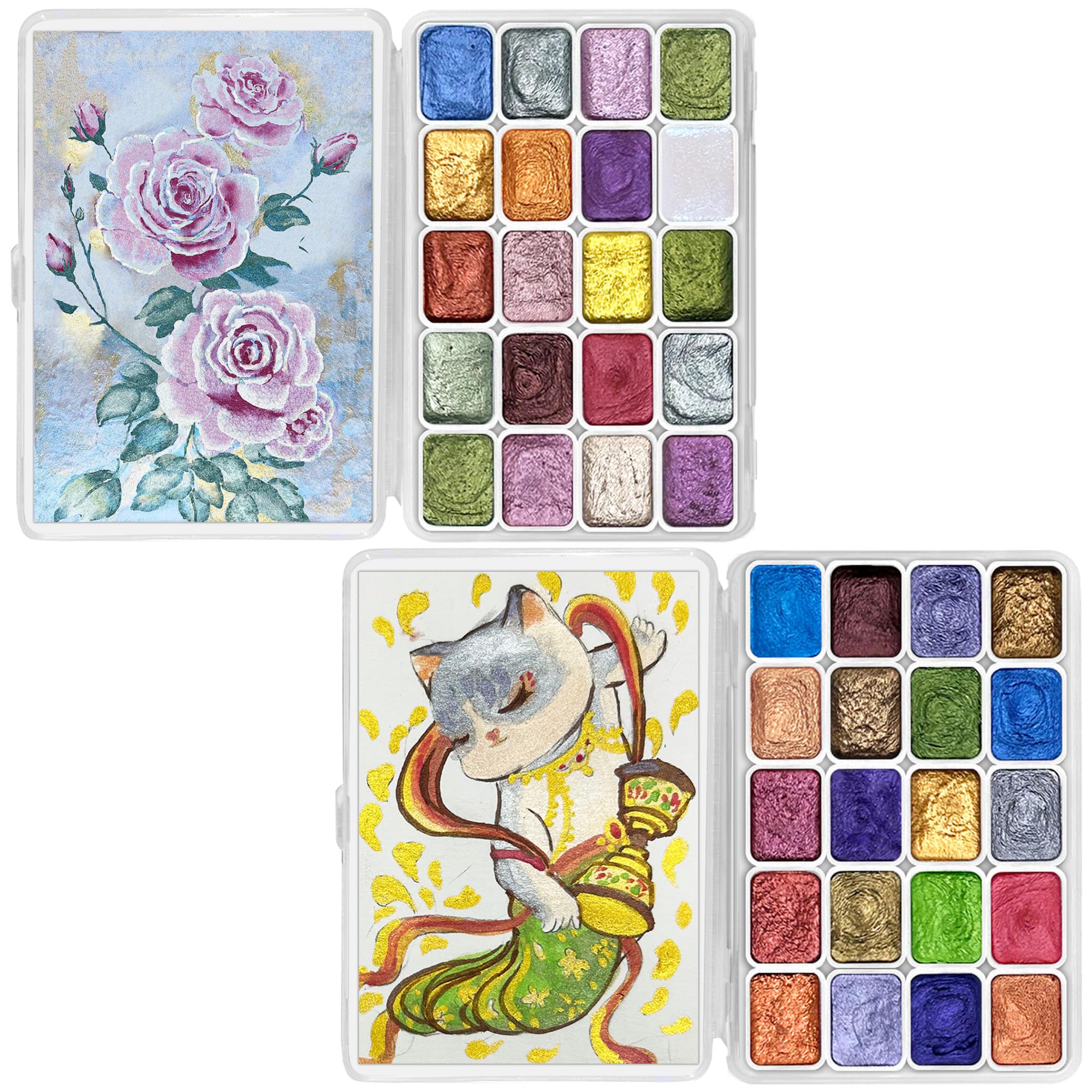 CraftyManor 40 Color Shifting Watercolor Painting Set – Metallic & Glitter