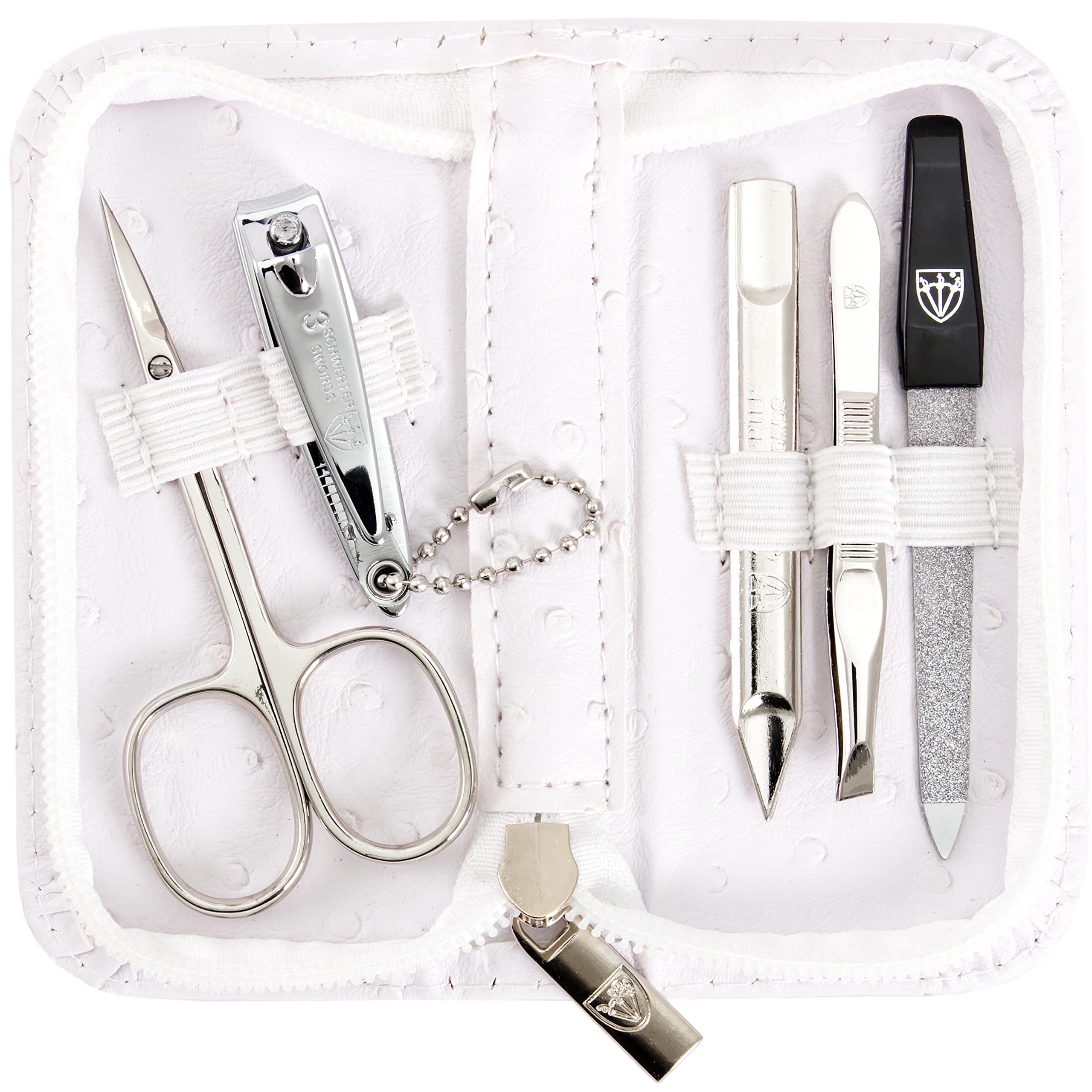 3 Swords Germany Manicure Pedicure Set - 5-Piece White Ostrich Leather