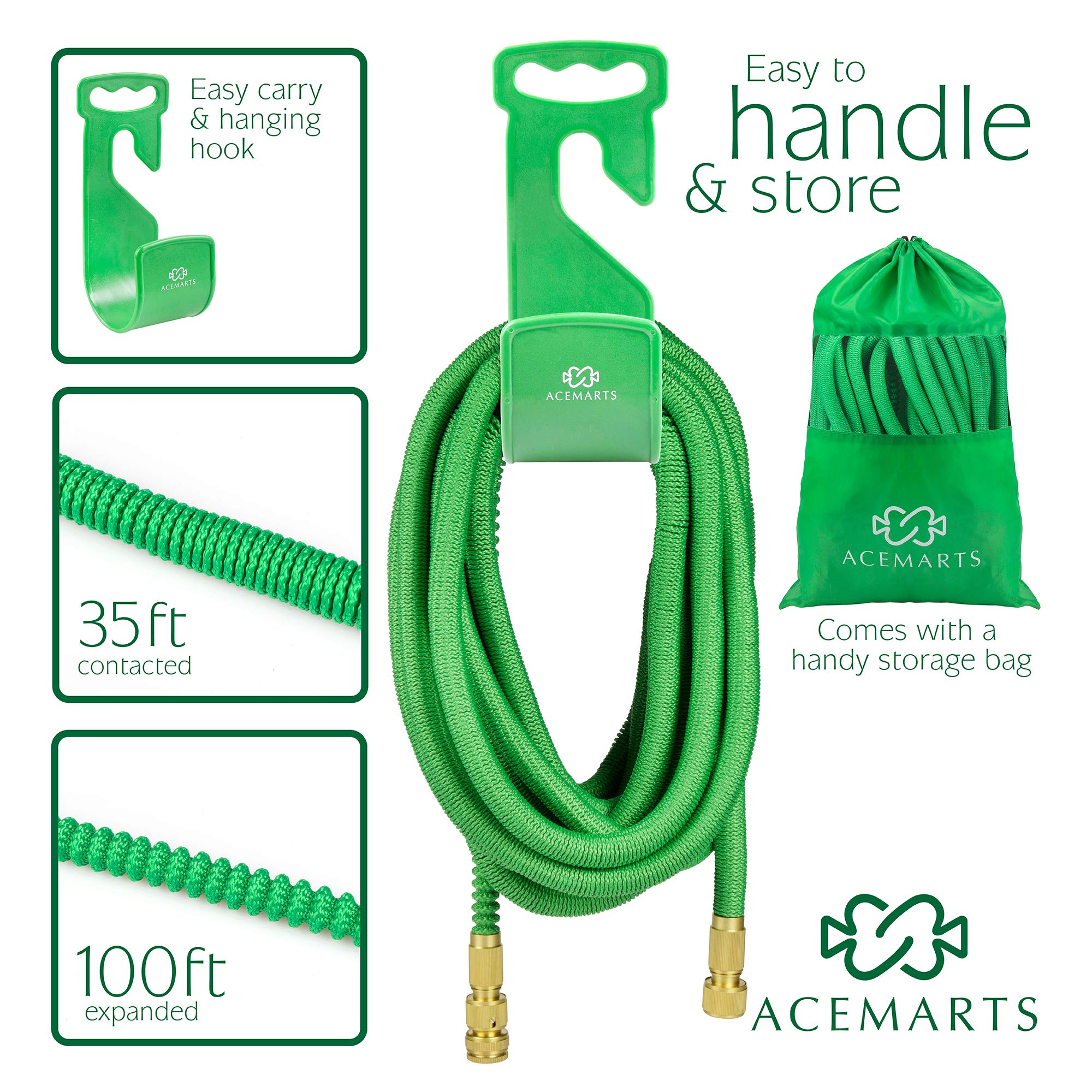 ACEMARTS 100ft Expandable Garden Hose | Brass Connectors & 8-Pattern Nozzle
