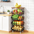 5 Tier Vegetable Fruit Basket for Kitchen, Stackable Metal Fruit and Vegetable Storage Baskets with Rolling Wheels Cart
