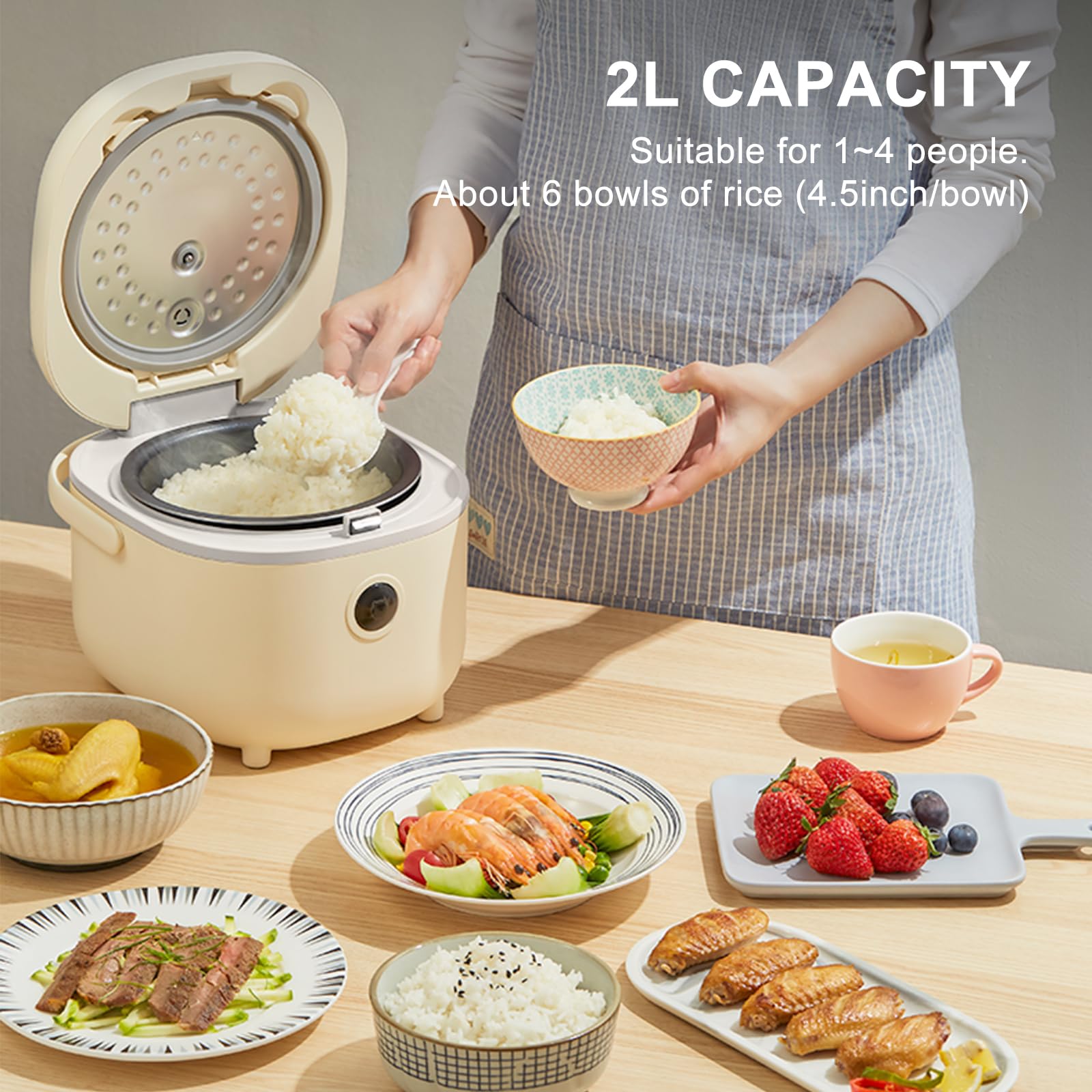 Bear 4-Cup Multifunctional Rice Cooker with Steamer and Non-Stick Pot