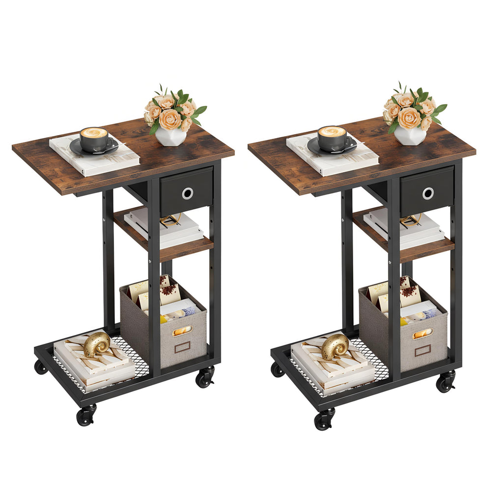 YITAHOME 2PCS Bedside Table, C-Shaped Side Table with Drawer and Wheels - image 1