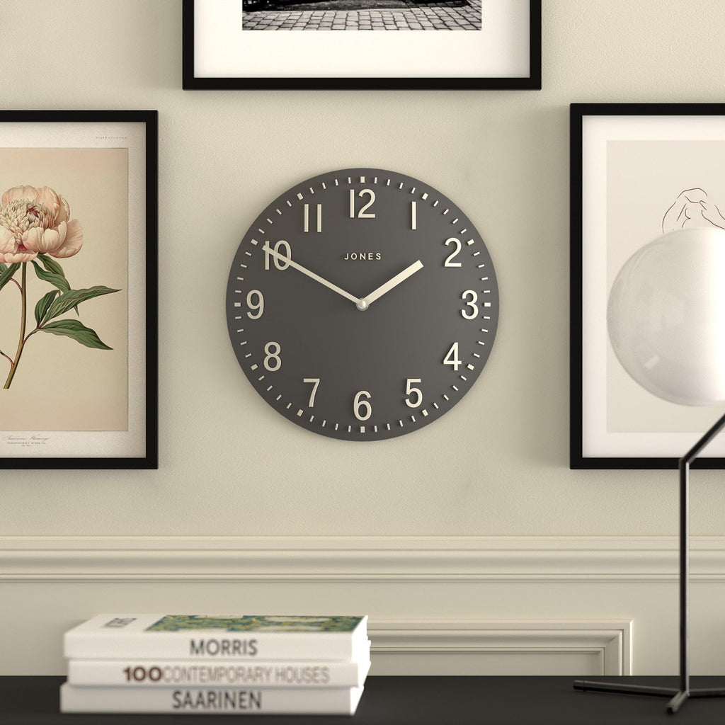 Jones Clocks Chilli Modern Wall Clock – 30cm Dark Grey Acrylic
