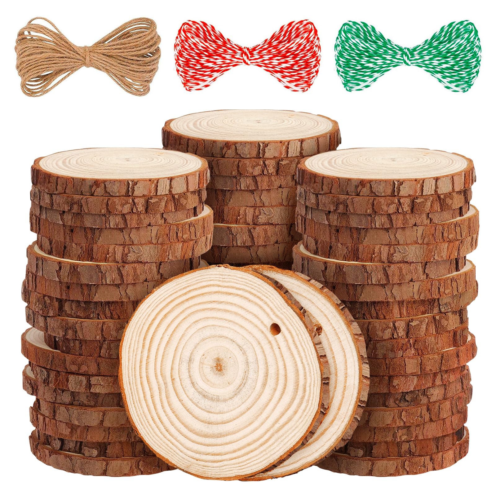 LOOFORE Natural Wood Slices | 54 Pcs Unfinished Pine Coasters for DIY Crafts