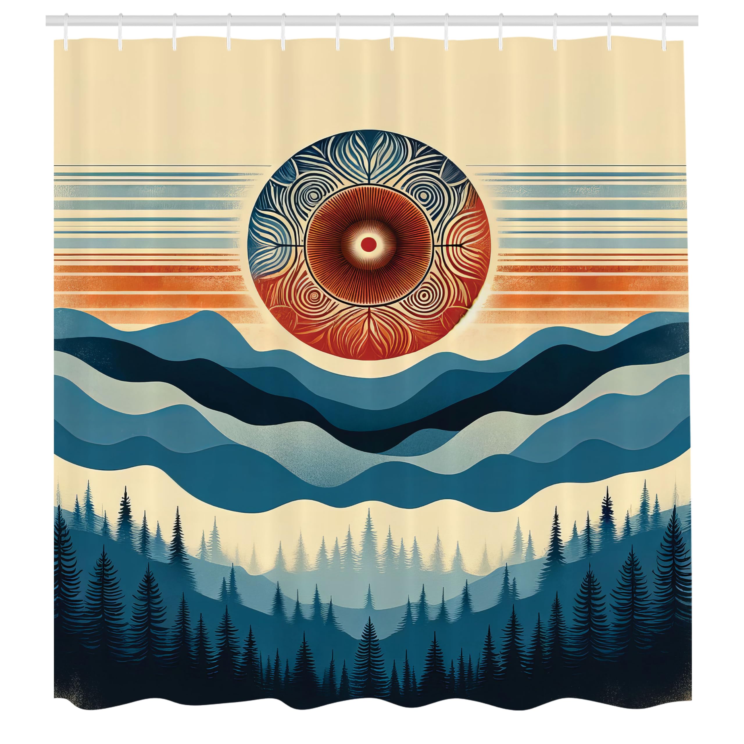 Abakuhaus Boho Shower Curtain | Mid Century Mountain Fabric Decor | 175x200cm
