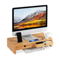 Relaxdays Bamboo Monitor Stand – Ergonomic Desk Organiser with 2 Drawers
