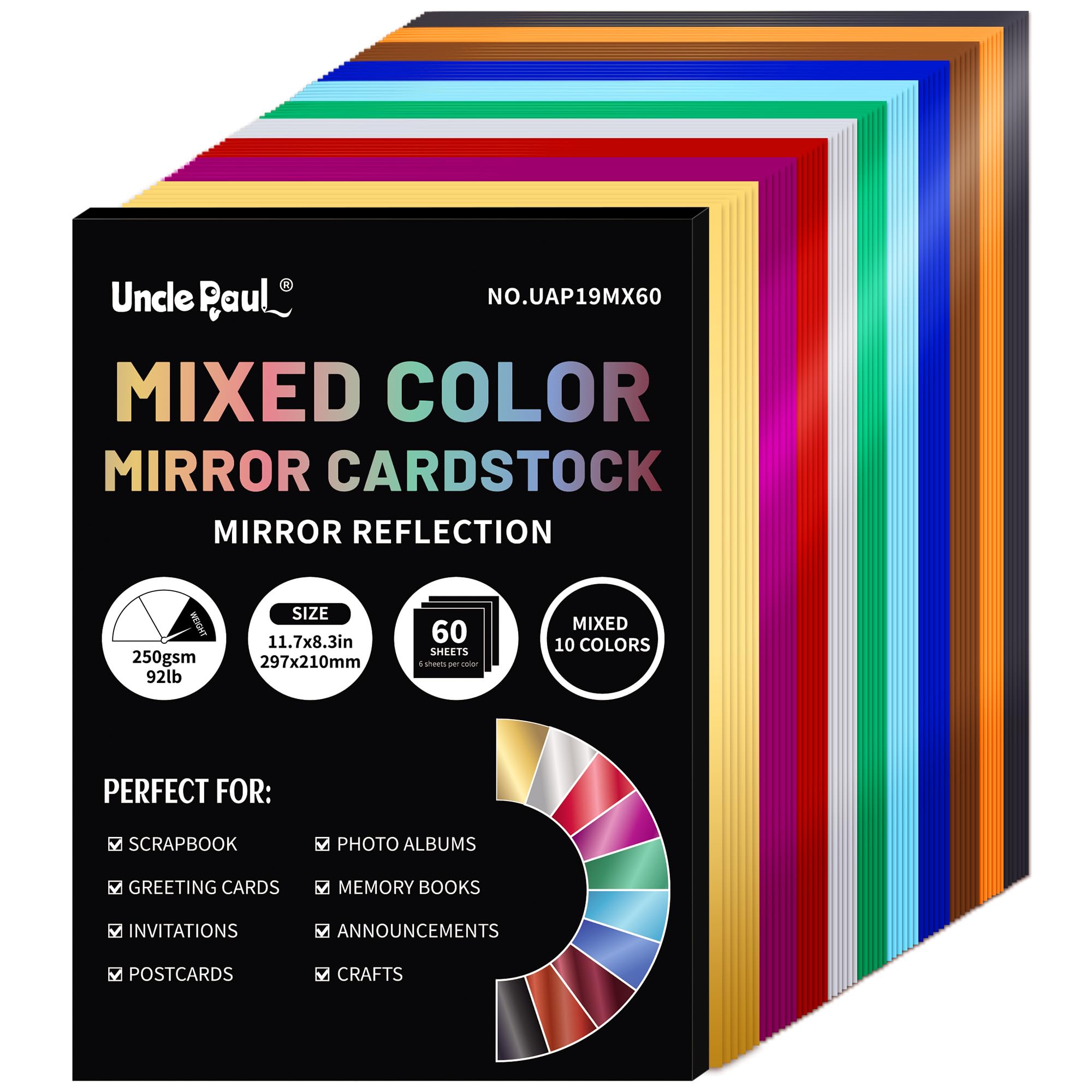 A4 Mirror Cardstock - 60 Sheets 250gsm Metallic Paper