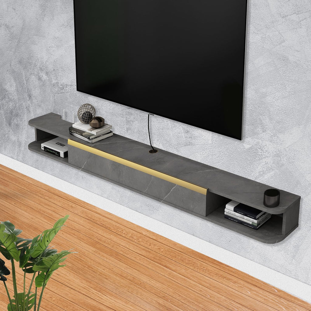 Pmnianhua Floating TV Stand, Wall Mounted Entertainment Center TV Media Console, Floating Shelves with Door - image 2