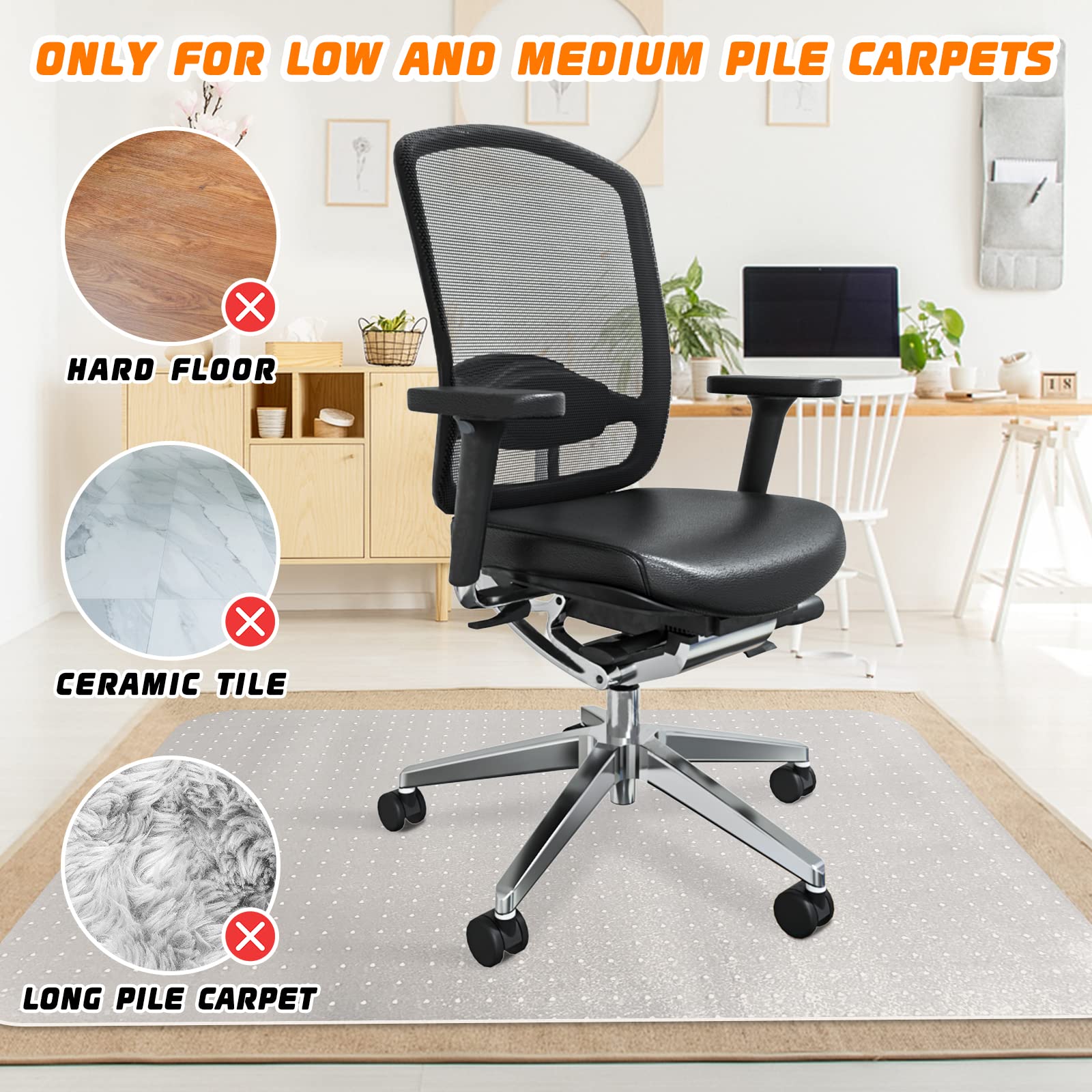 SHAREWIN Office Chair Mat for Carpet Floors – 120x90cm Clear PVC Protector