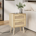 HEYZOEY Rattan Bedside Table – Boho Wood Nightstand with Storage Drawer