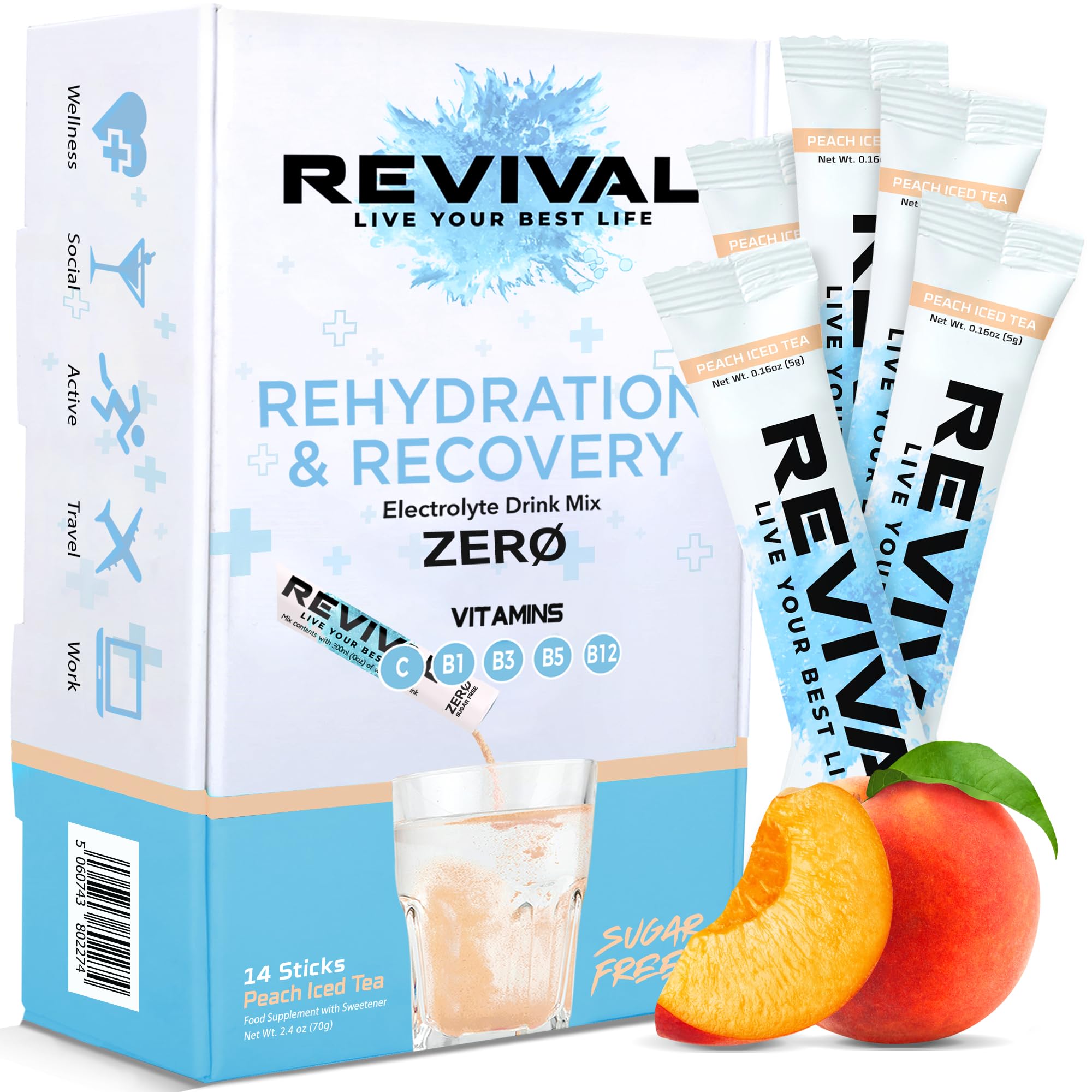 Revival Sugar Free Electrolyte Powder - Peach Iced Tea Hydration 14 Pack