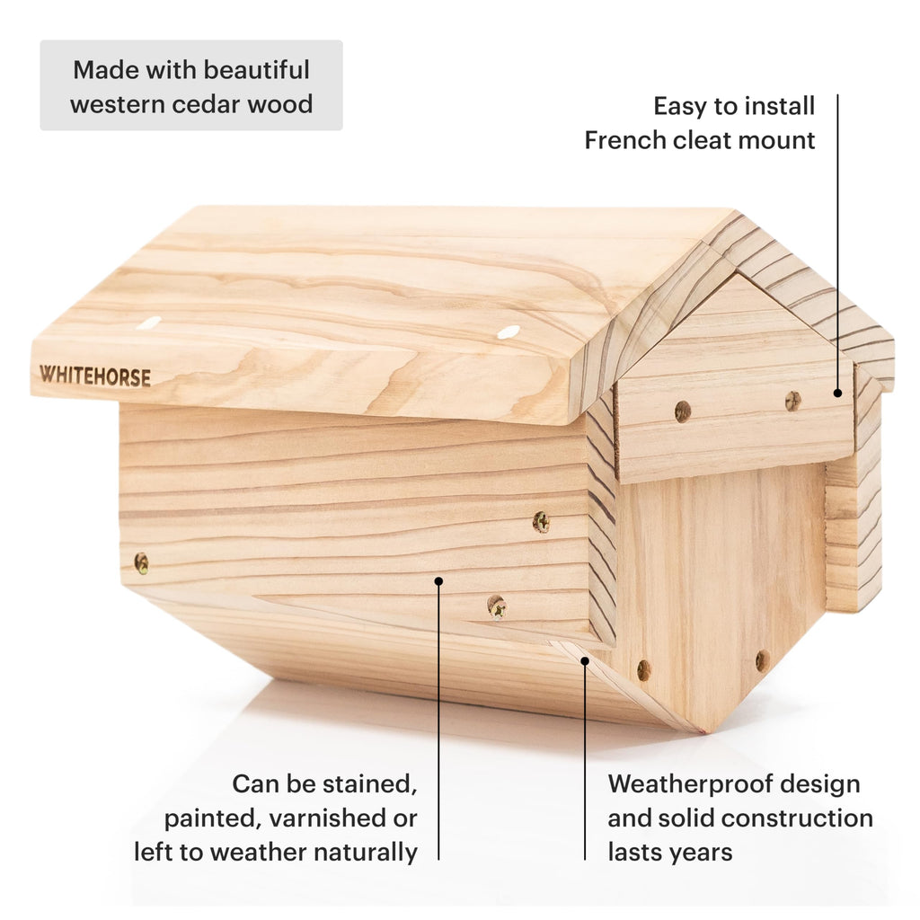 WHITEHORSE Cedar Mason Bee House – Weatherproof Insect Hotel with Tubes