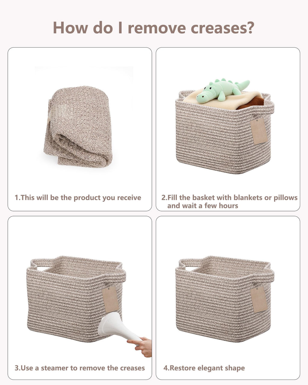 JOJOSEE Small Cotton Woven Storage Basket for Shelves, Brown,3PCS