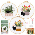 WIVLAX 3PCS Beginner Embroidery Kit – DIY Floral Cat Hand Stitch Set