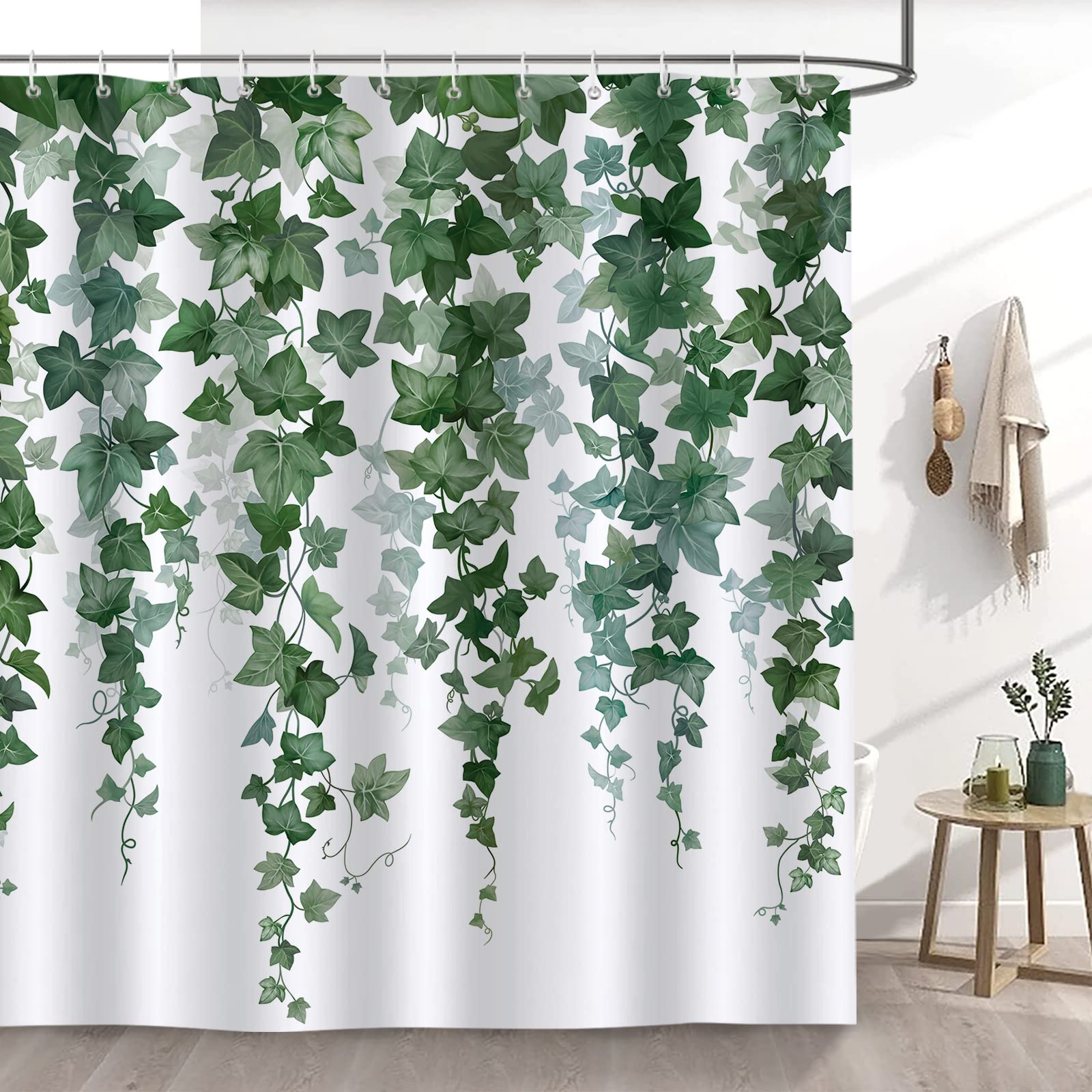 Bonhause Ivy Leaves Shower Curtain | Green Botanical Polyester | 180x180cm