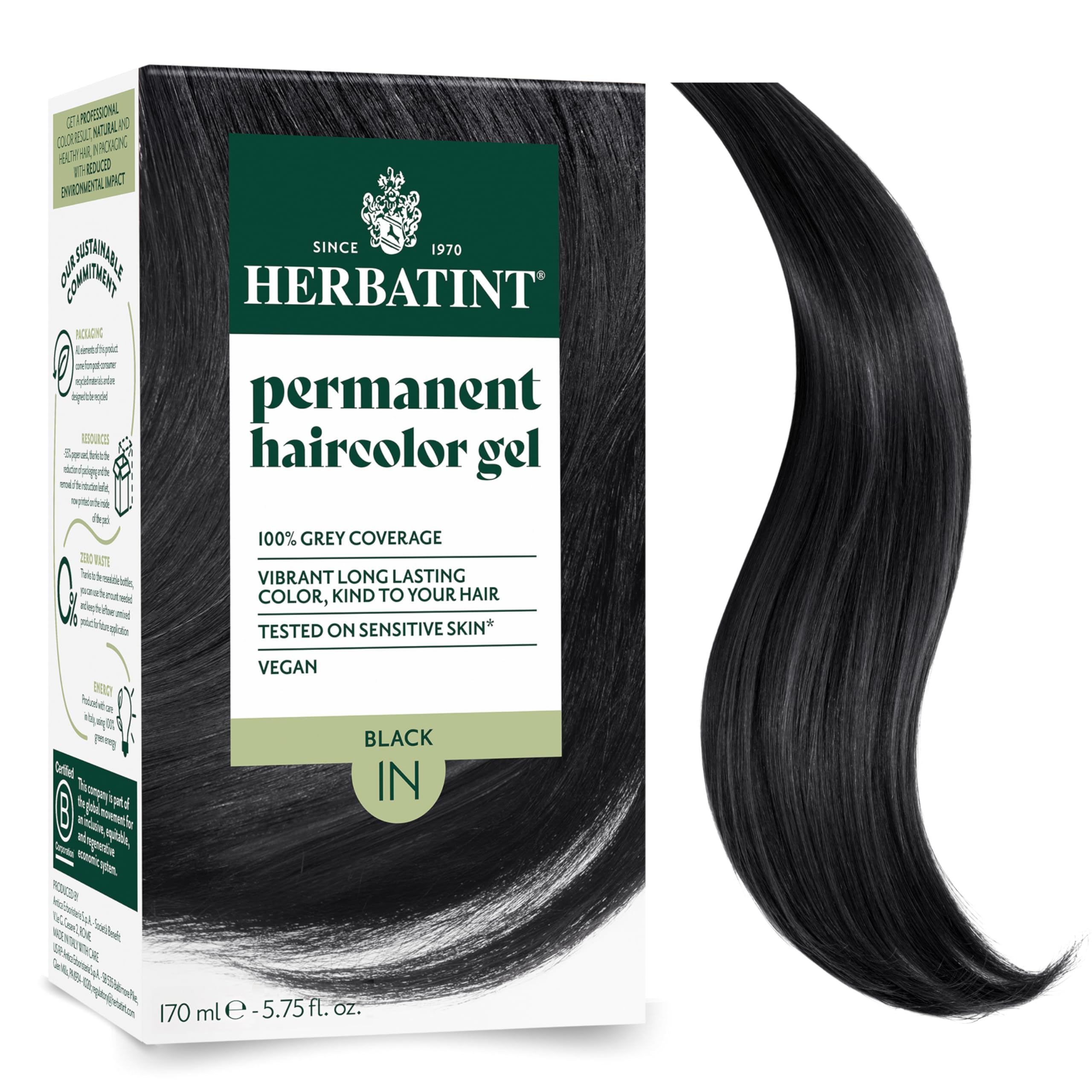 Herbatint Permanent Herbal Hair Color Gel – 1N Black – 4.56 Ounce