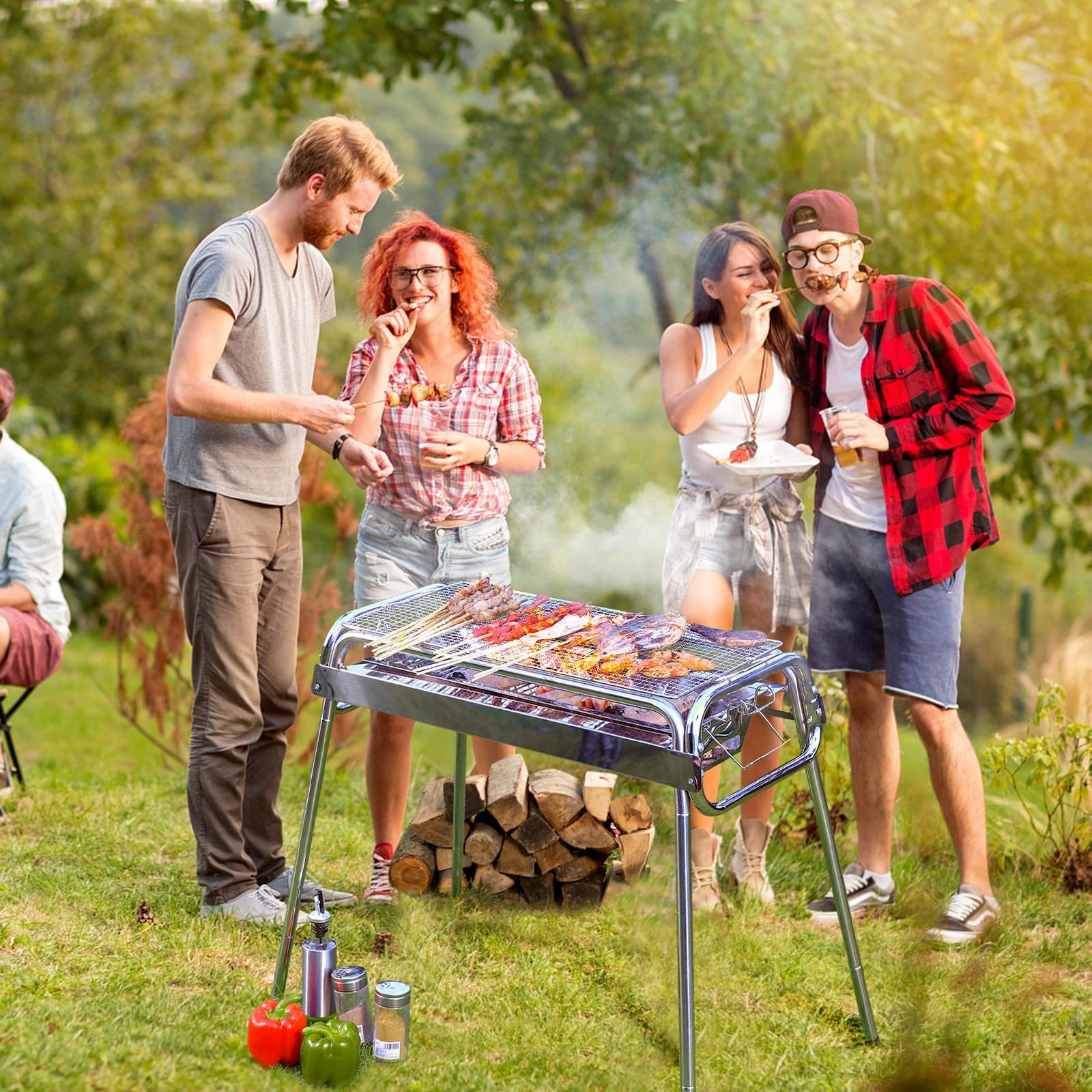 Uten Stainless Steel Charcoal BBQ Grill – Adjustable Height Outdoor BBQ