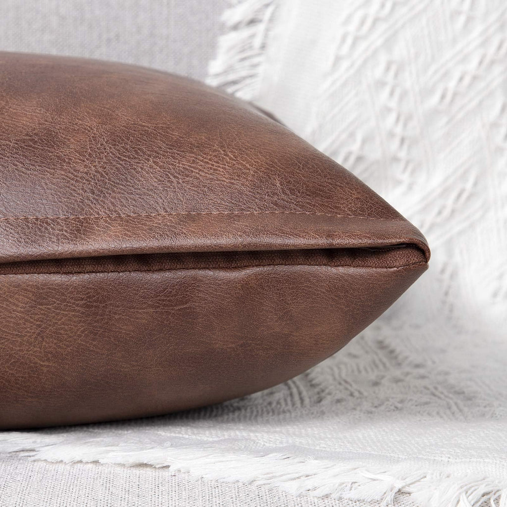 YAERTUN Faux Leather Throw Pillow Covers - Set of 2 Modern 24x24 Cases